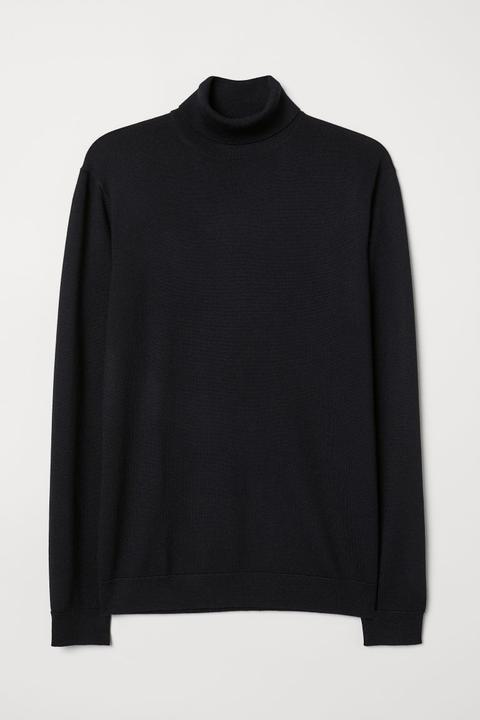 Merino Wool Polo-neck Jumper - Black