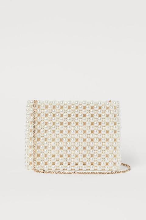 Bolso Bandolera Con Cuentas - Blanco