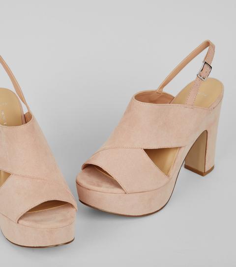 Wide Fit Nude Cut Out Side Platform Heels