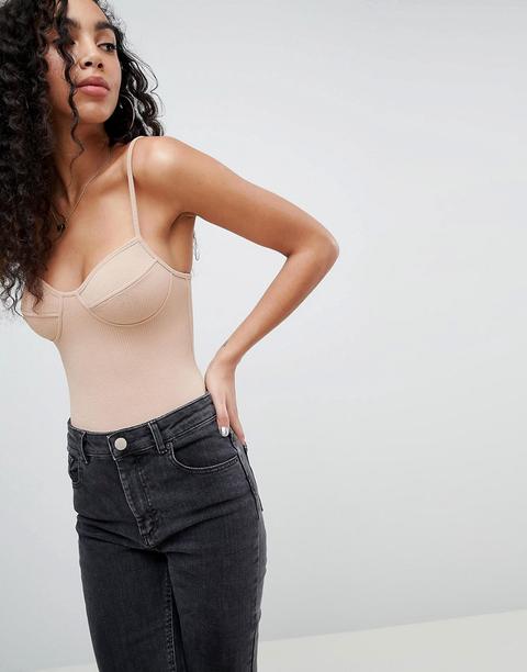 Body Arrugado Con Tiras En Color Nude De Asos