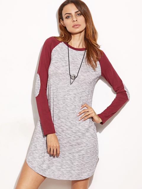 Vestido Con Manga Raglán Y Coderas Gris