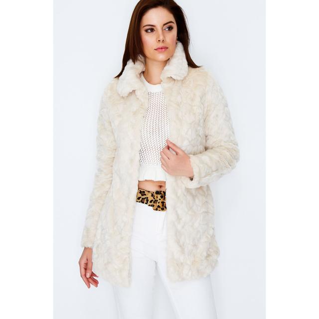 textured longline faux fur coat