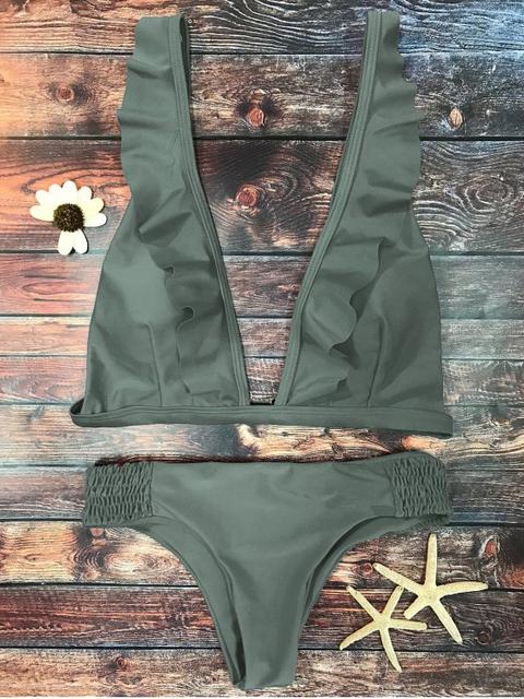 Bikini Volantes Cuello V Largo Plisado