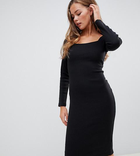Missguided - Vestito Midi Nero Con Scollo Squadrato - Nero