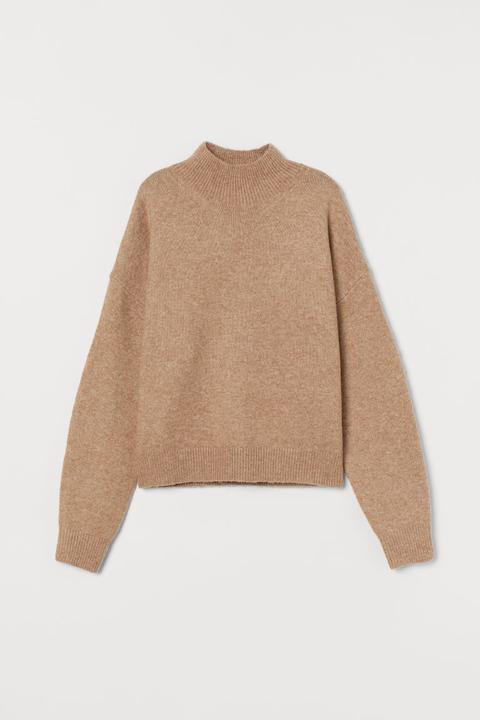 Knitted Turtleneck Jumper - Beige