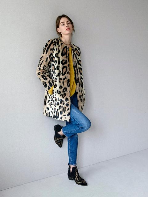 Faux Fur Animal Print Coat