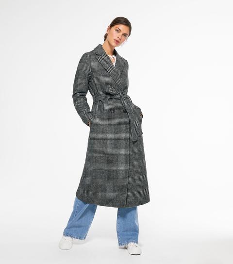 Black Check Belted Long Coat New Look