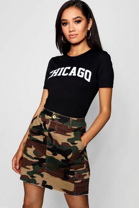 Petite Abigail Chicago Slogan Tee Bodysuit - Black - 40, Black