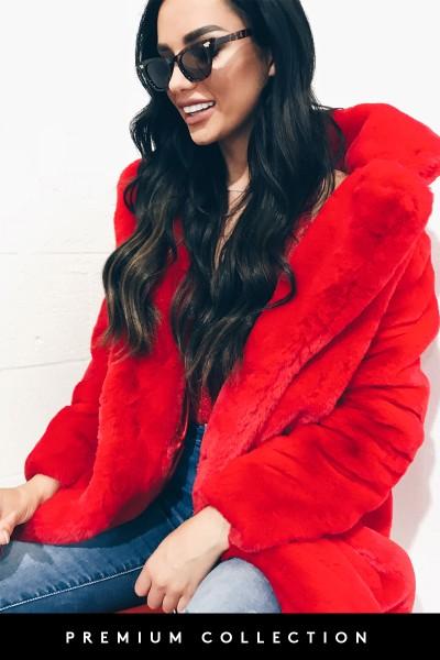 Ariana Red Premium Faux Fur Jacket