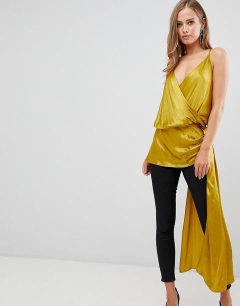 Asos Edition Drape Side Wrap Top In Satin