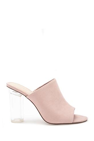 Forever 21 Faux Suede Lucite Heels , Blush