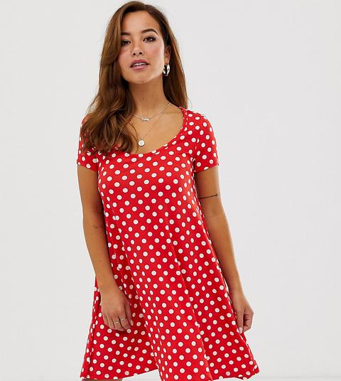 Brave Soul Petite - Vestito Svasato Rosso A Pois - Viola