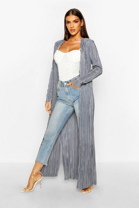 Kimono Maxi Plissé - Gris - 36, Gris
