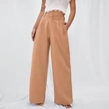 Pantalones De Pierna Ancha Con Bolsillo