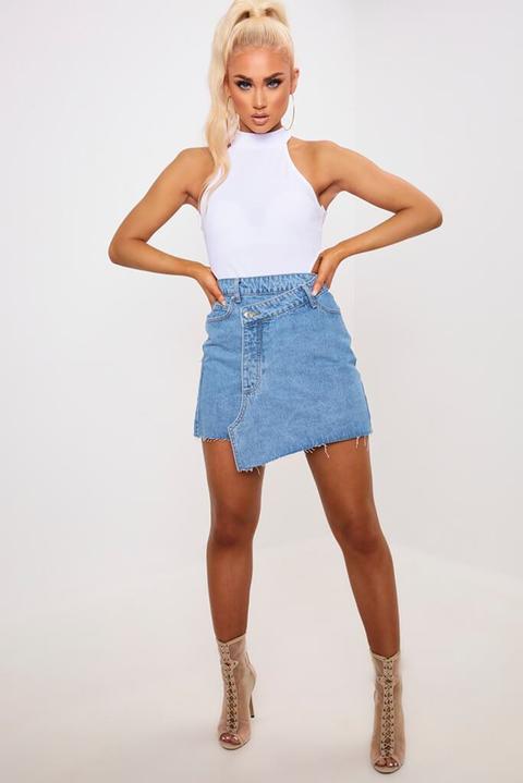Blue Asymmetric Denim Mini Skirt