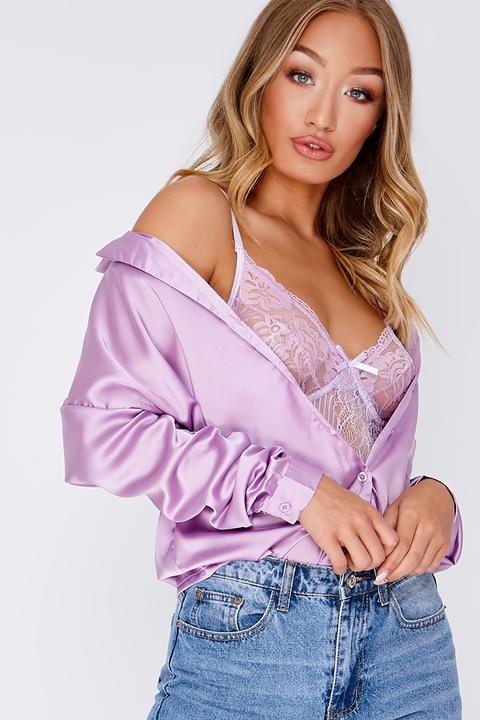 Purple Shirts - Mikala Lilac Satin Shirt