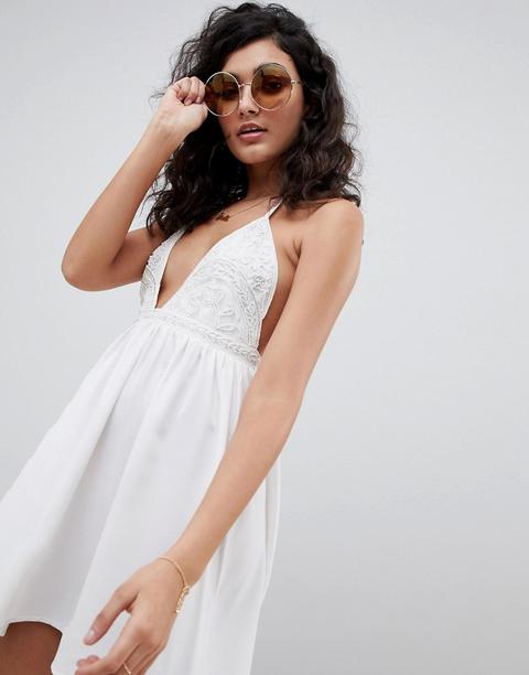 Vestido De Playa De Novia Escotado Con Adorno De Cuentas De Asos Design