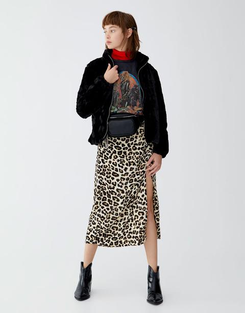 Faux Fur Jacket With Zip Fastening