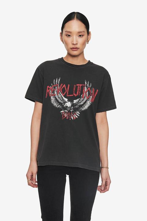 Anine Bing Lili T-shirt Revolution In Washed Black