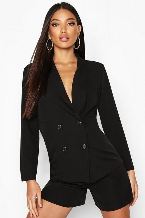 Womens Lightweight Double Breasted Blazer - Black - 10, Black