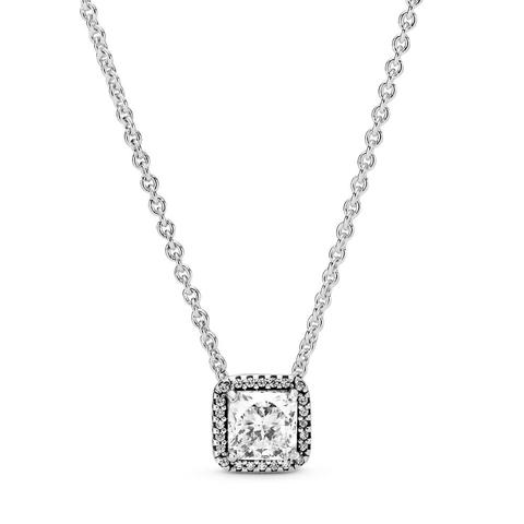 Pandora Square Sparkle Halo Necklace - Sterling Silver / Clear