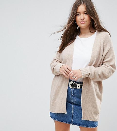 Asos Curve - Cardigan Grosso In Misto Lana Lavorato - Beige
