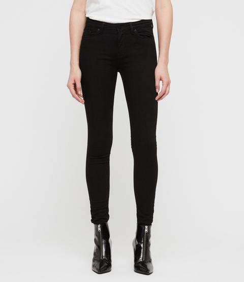 Allsaints Women's Cotton Grace Skinny Mid-rise Jeans, Black, Size: 32