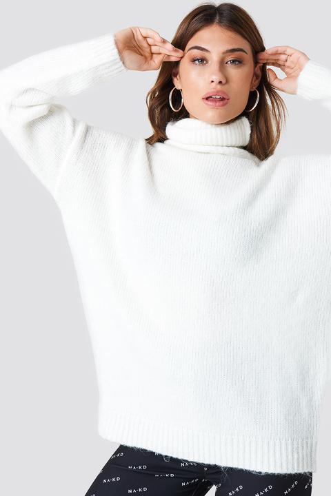 Na-kd Folded Oversized Knitted Sweater - White