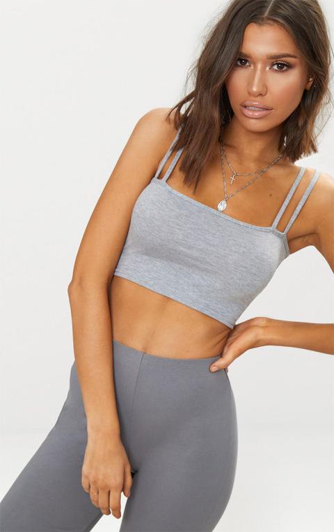 Grey Jersey Double Strap Crop Top