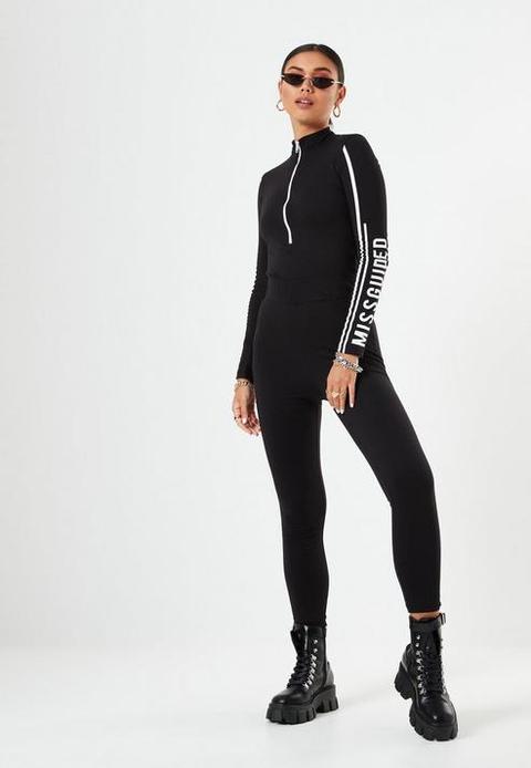 Lissy Roddy X Missguided Black Graphic Print Long Sleeve Jumpsuit, Black