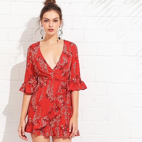 Sovrapposizione Trim Ruffle Dress