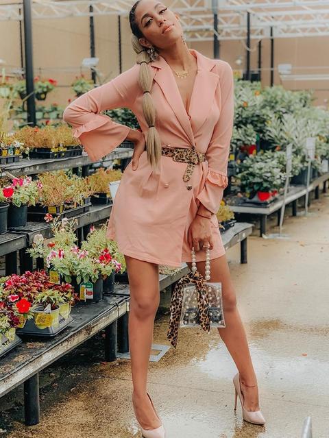 Double Breasted Flounce Sleeve Blazer Dress