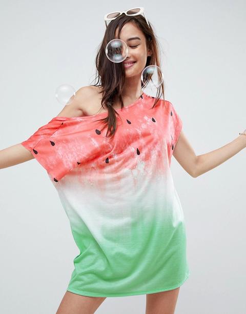 Asos Design Beach - Copricostume Largo In Jersey Effetto Anguria Con Spalle Scoperte - Multicolore