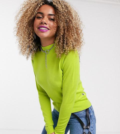 Collusion Roll Neck Jumper In Lime Green