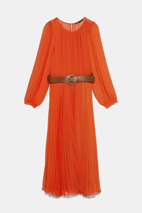 zara orange pleated dress