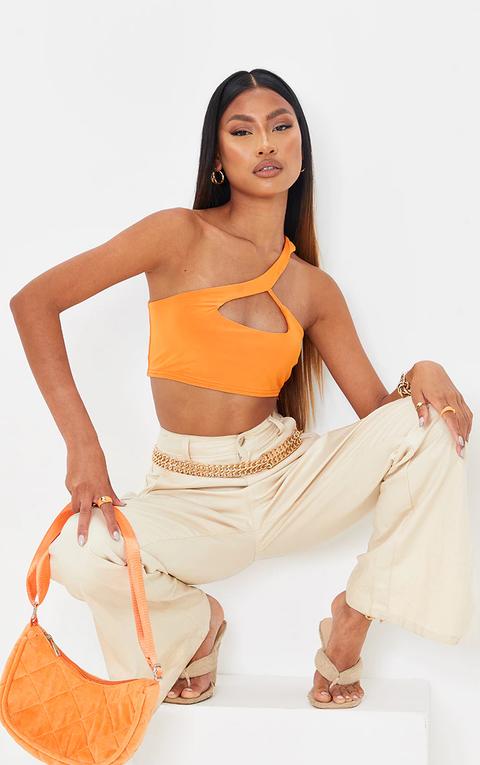 Bright Orange Slinky Cut Out Detail One Shoulder Crop Top