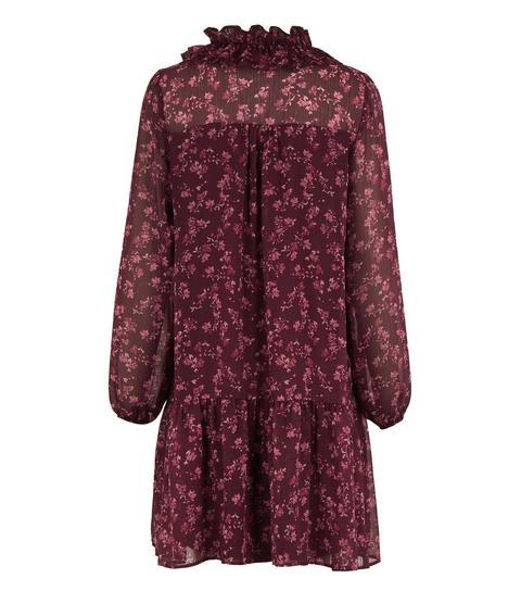 Purple Floral Chiffon Frill Smock Dress New Look