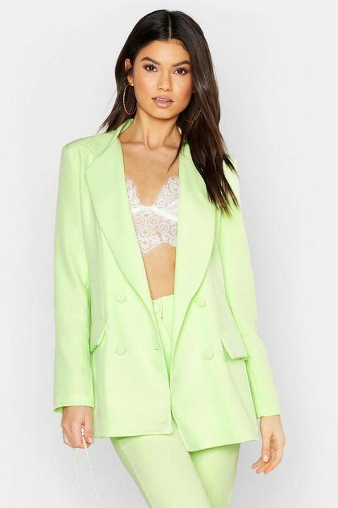 Womens Woven Double Breasted Pocket Blazer - Green - 14, Green