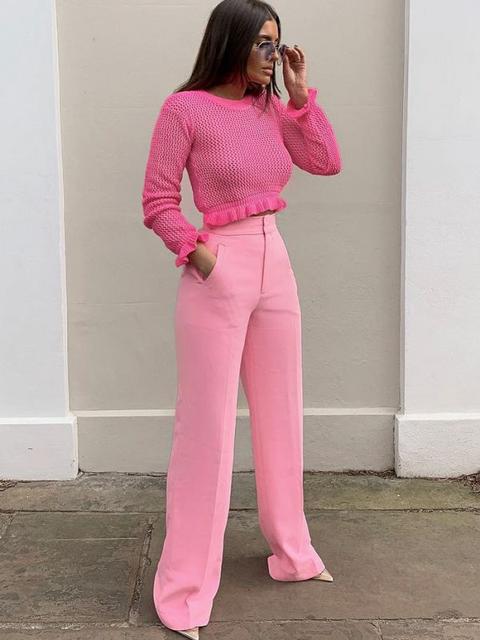 Leyla Crochet Frill Crop Top Knitted In Neon Pink