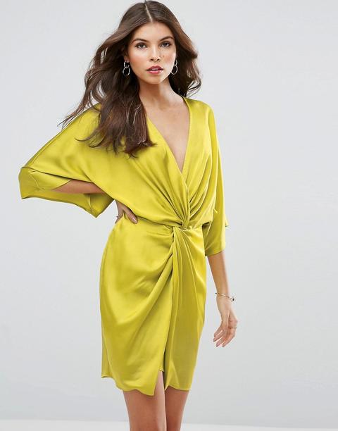 Asos - Vestitino Kimono In Raso - Giallo