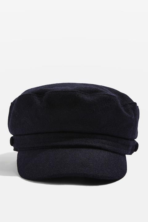 Womens Self Fabric Baker Boy Hat - Navy Blue, Navy Blue