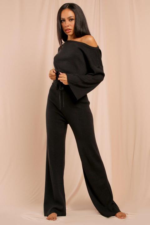 Knitted Off The Shoulder Jumper + Wide Leg Trousers