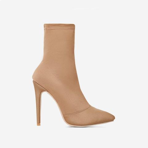 Rolo Pointed Toe Sock Boot In Nude Lycra