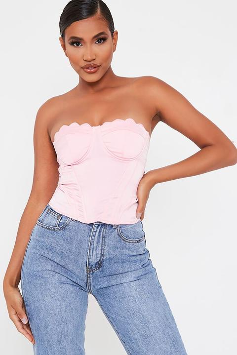 Blush Pink Scallop Cup Corset Strapless Bralet , Pink