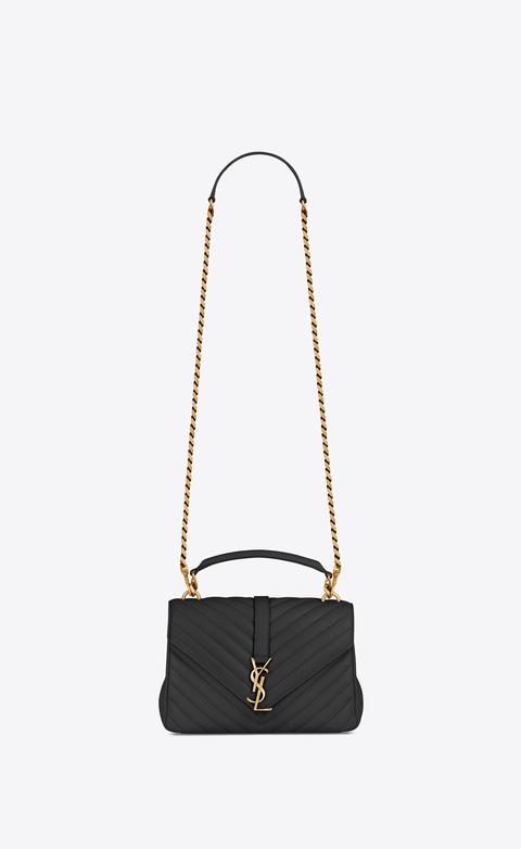 Medium Collège Bag In Black Matelassé Leather And Vintage Gold-toned Hardware