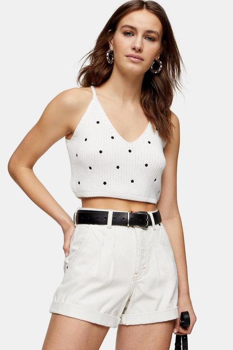 Considered Balloon Roll Hem White Denim Shorts