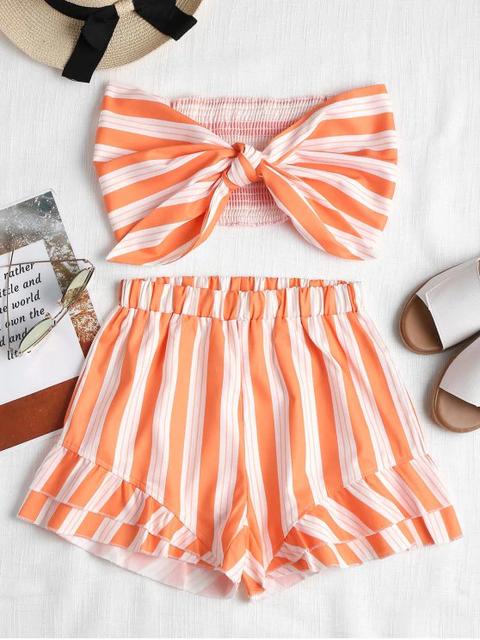 Top Con Tira Anudada Y Conjunto De Pantalones Cortos