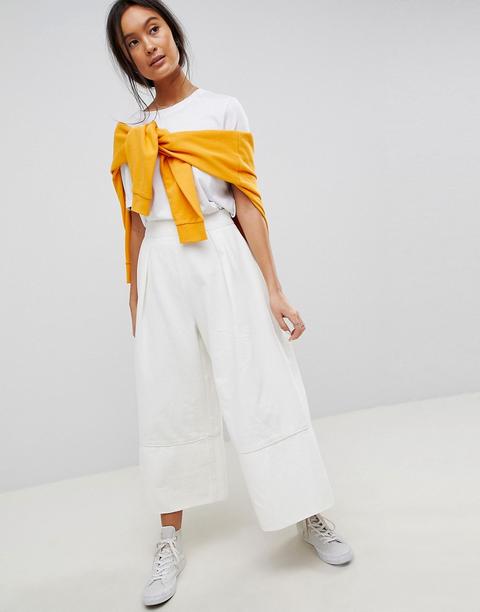 Asos Design - Weitgeschnittener Jeanshosenrock In Gebrochenem Weiß - Weiß