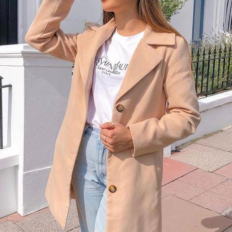 Camel Oversized Button Front Coat