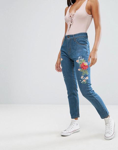 Prettylittlething - Jeans Ricamati - Blu